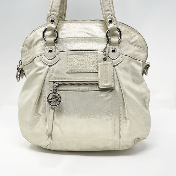 COACH Poppy Metallic Tote Shoulder Handbag Champagne Gold Tetro Designer - Picture 2 of 14